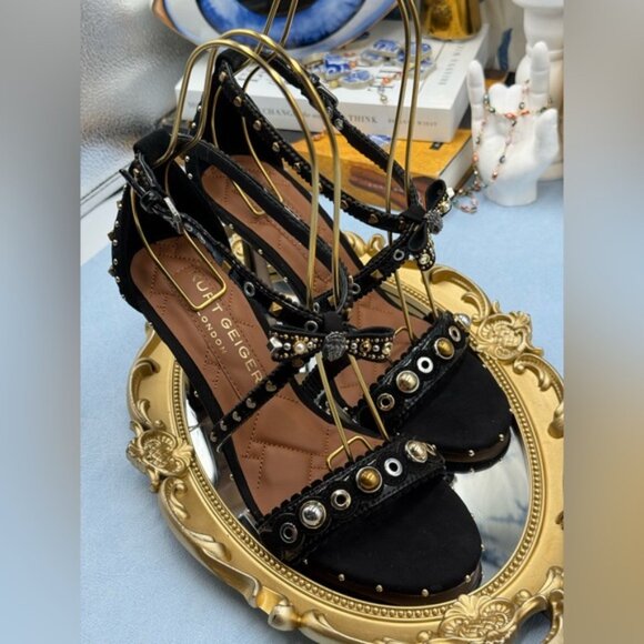 🆕 KURT GEIGER LONDON 🧿 NWOB Mini Bow Eyelet Heel Sandal, Black - Sz 37 US 7 - Picture 12 of 15